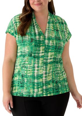 Kasper Women's Plus Size Extended Shoulder Funnel Neck Top