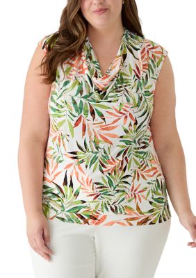 Kasper Women's Plus Size Cowl Neck Cap Sleeve Top
