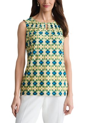 Kasper Women's Sleeveless Pleat Neck Top with Hardware