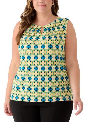 Kasper Women's Plus Size Pleat Neck Top with Hardware