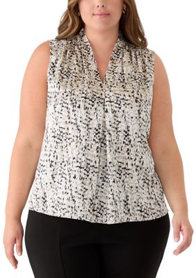 Kasper Women's Plus Size V-Neck Pleated Shoulder Blouse