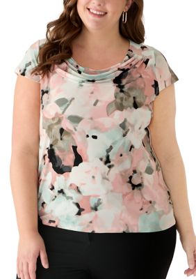 Kasper Women's Plus Size Cap Sleeve Cowl Neck Top
