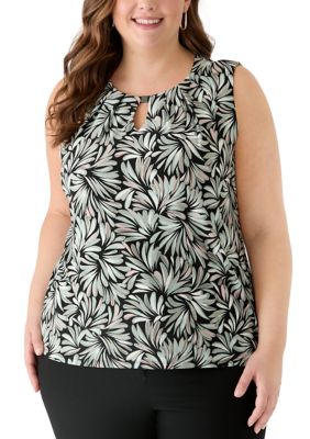 Kasper Women's Plus Size Sleeveless Pleat Neck Top