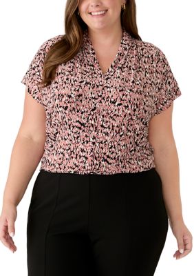 Kasper Women's Plus Size Extended Sleeve Funnel Neck Top, 2X
