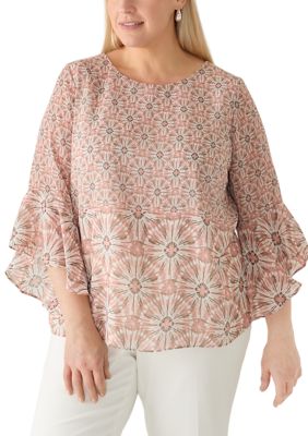 Kasper Women's Plus Size Ruffle Sleeve Blouse