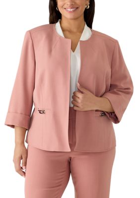 Kasper Women's Plus Size Cardigan with Pocket Trim Detail