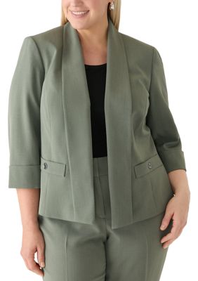 Kasper Women's Plus Size 3/4 Sleeve Open Front Shawl Collar Jacket