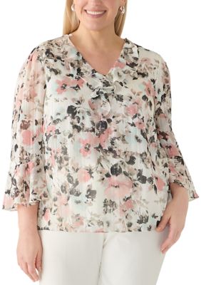 Kasper Women's Plus Size Flutter Sleeve Blouse