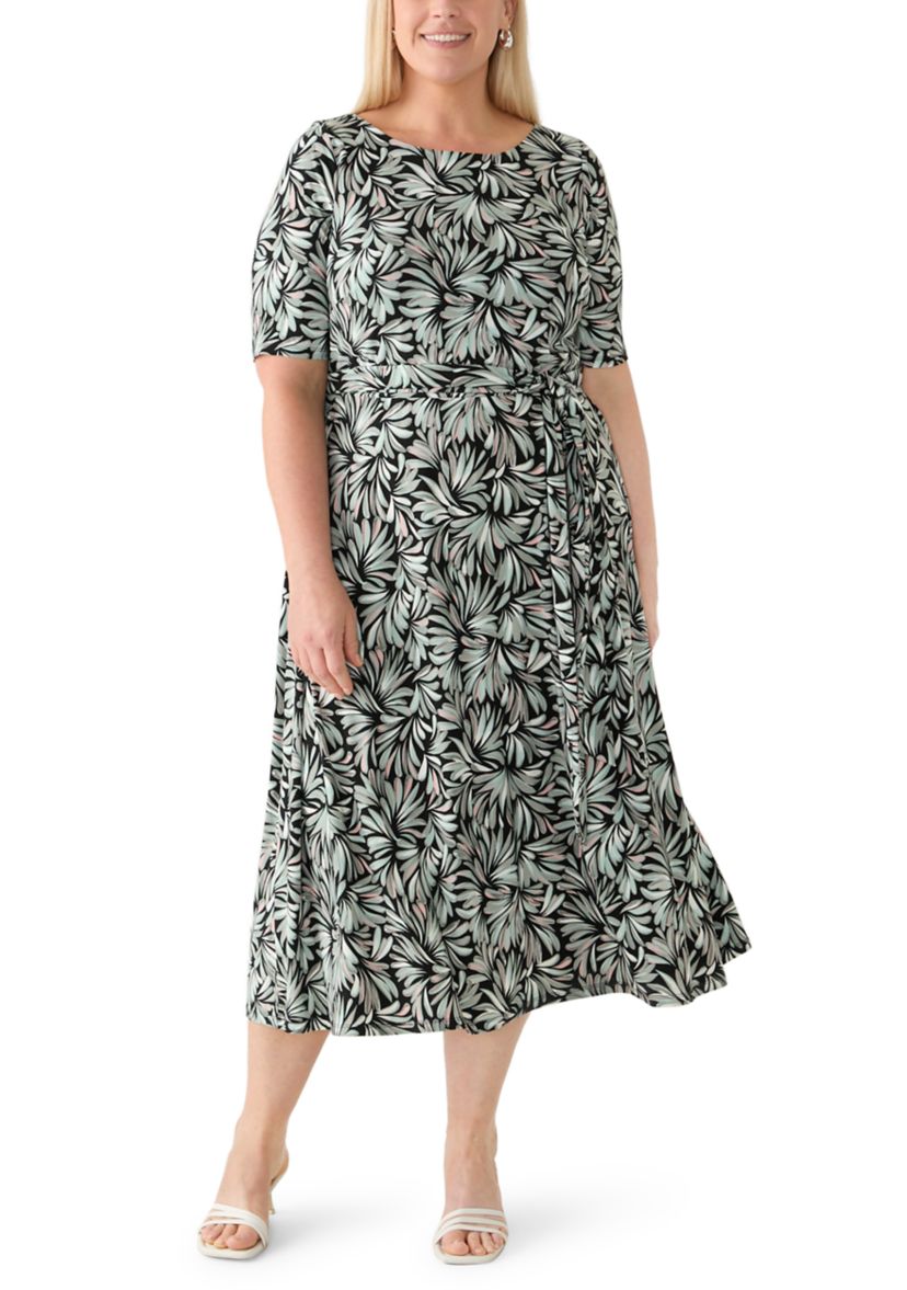 women's belted fit & flare midi dress Kasper Women's Elbow Sleeve Belted Fit and Flare Midi Dress