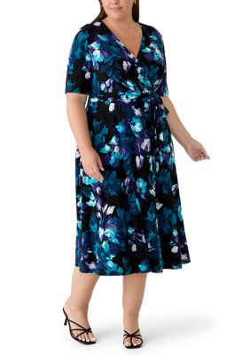 Kasper Women's Plus Size Pleated Fit and Flare Dress