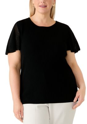 Kasper Women's Plus Size Flutter Sleeve Top with Flat Back Rib