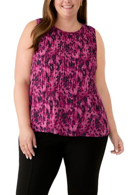 Kasper Women's Plus Size Sleeveless Pleat Blouse