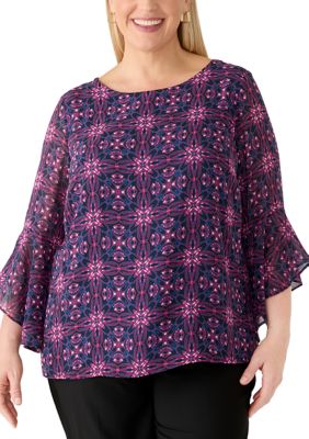 Kasper Women's Plus Size Ruffle Sleeve Blouse
