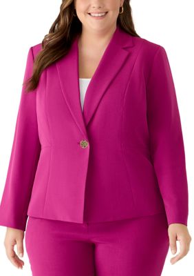 Kasper Women's Plus Size One Button Crepe Jacket