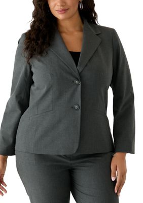 Kasper Women's Plus Size 2 Button Jacket Washable Program, Grey, 24 W