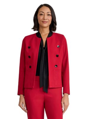 Kasper Women's Faux Double Breasted Boxy Cardigan, Red, 6