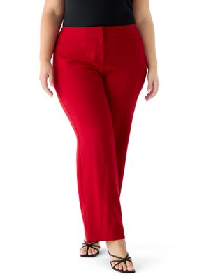 Kasper Women's Plus Size Fly Front Slim Pants, Red, 24 W