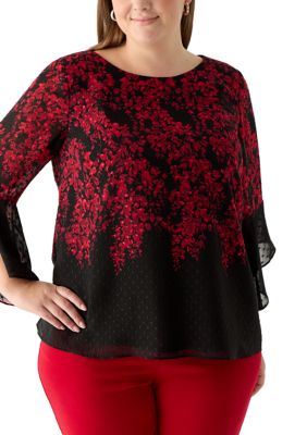 Kasper Women's Plus Size 3/4 Sleeve Ruffle Sleeve Blouse