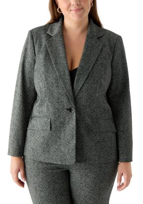 Kasper Women's Plus Size One Button Flap Pocket Herringbone Blazer