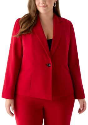 Kasper Women's Plus Size One Button Notch Peplum Crepe Blazer, Red, 24 W