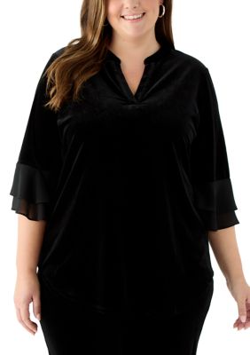 Kasper Women's Plus Size Elbow Flutter Sleeve Split Neck Tunic