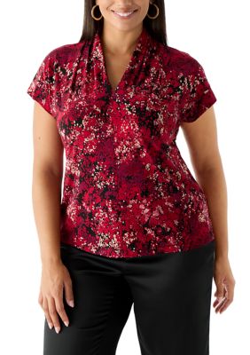 Kasper Women's Plus Size Extended Sleeve Funnel Neck Top