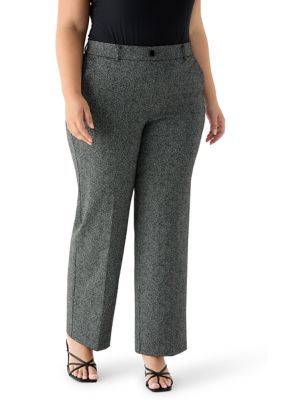 Kasper Women's Plus Size Wide Leg Herringbone Pants, Black, 3XL