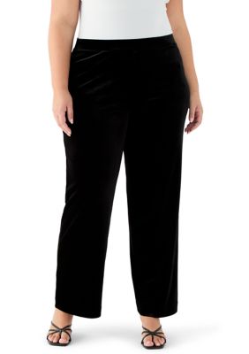 Kasper Women's Plus Size Pull On Wide Leg Velvet Pant
