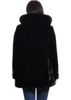 Gallery Chevron Faux Fur Long Sleeve Heavyweight Hooded Coat