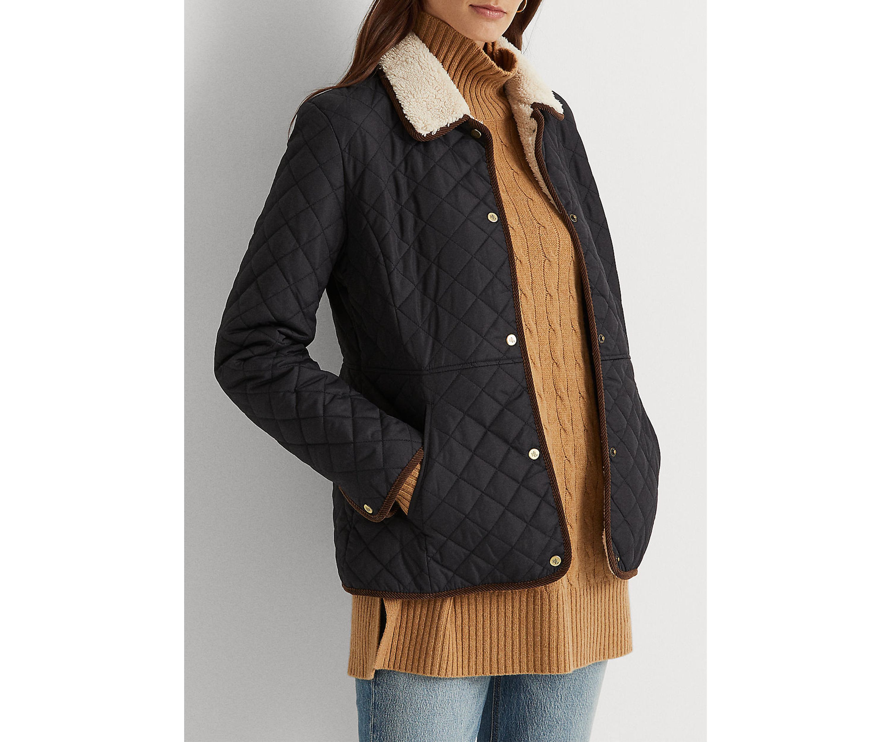 Womens Sherpa Collar Quilted Jacket