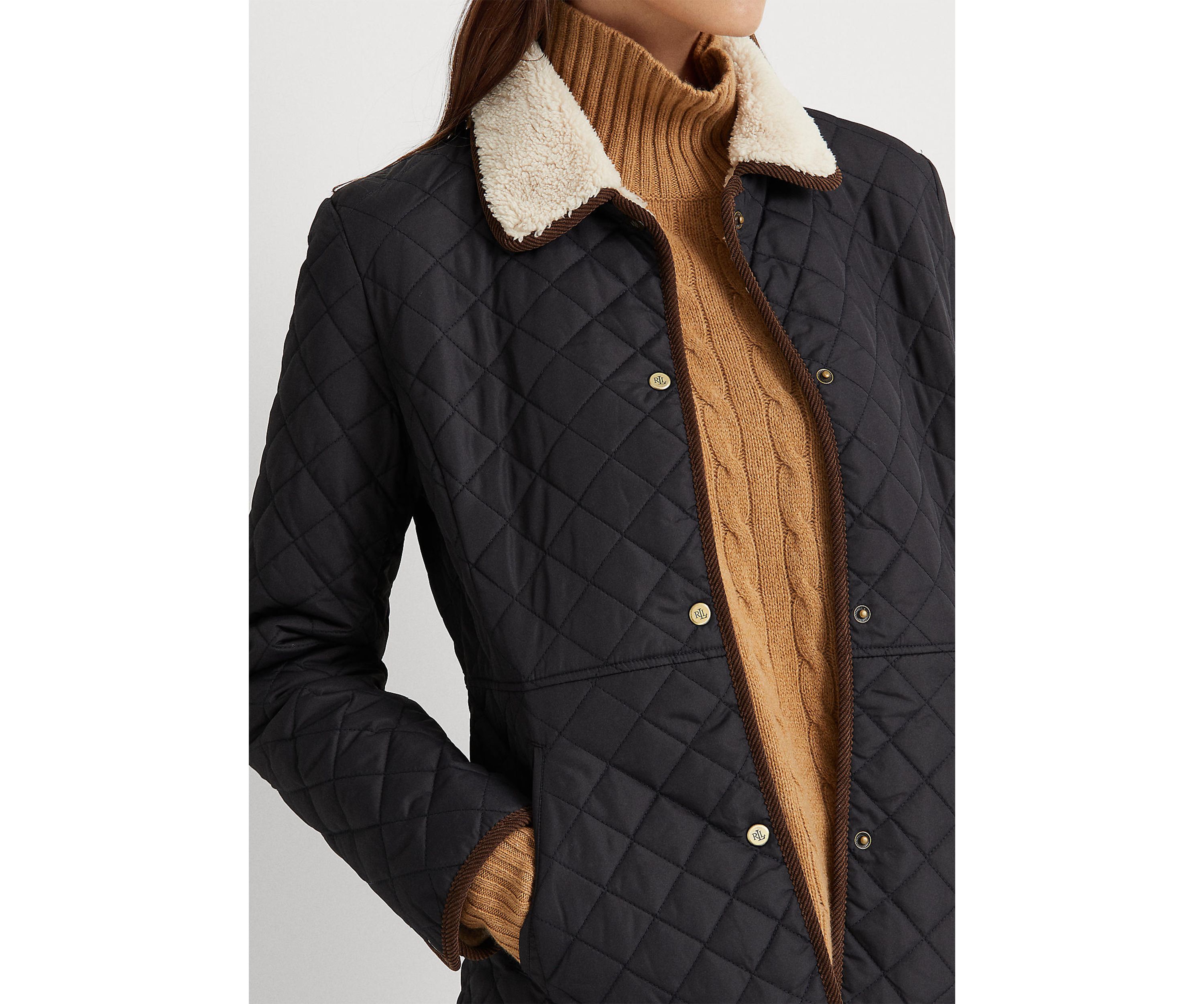 Womens Sherpa Collar Quilted Jacket