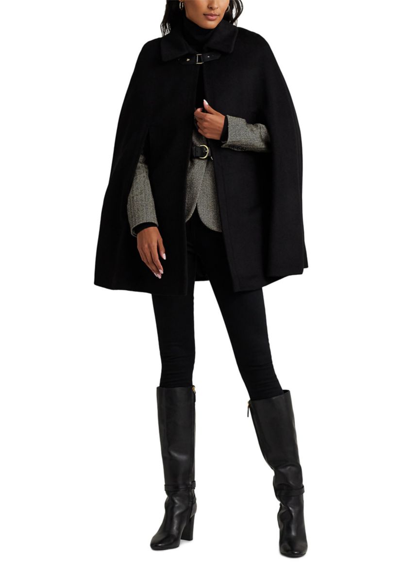 Wool Cape with Faux Leather Buckle Closure