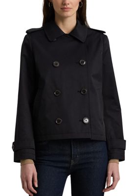 Lauren Ralph Lauren Women's Short Crop Double Breasted Rain Jacket, Navy Blue, XL