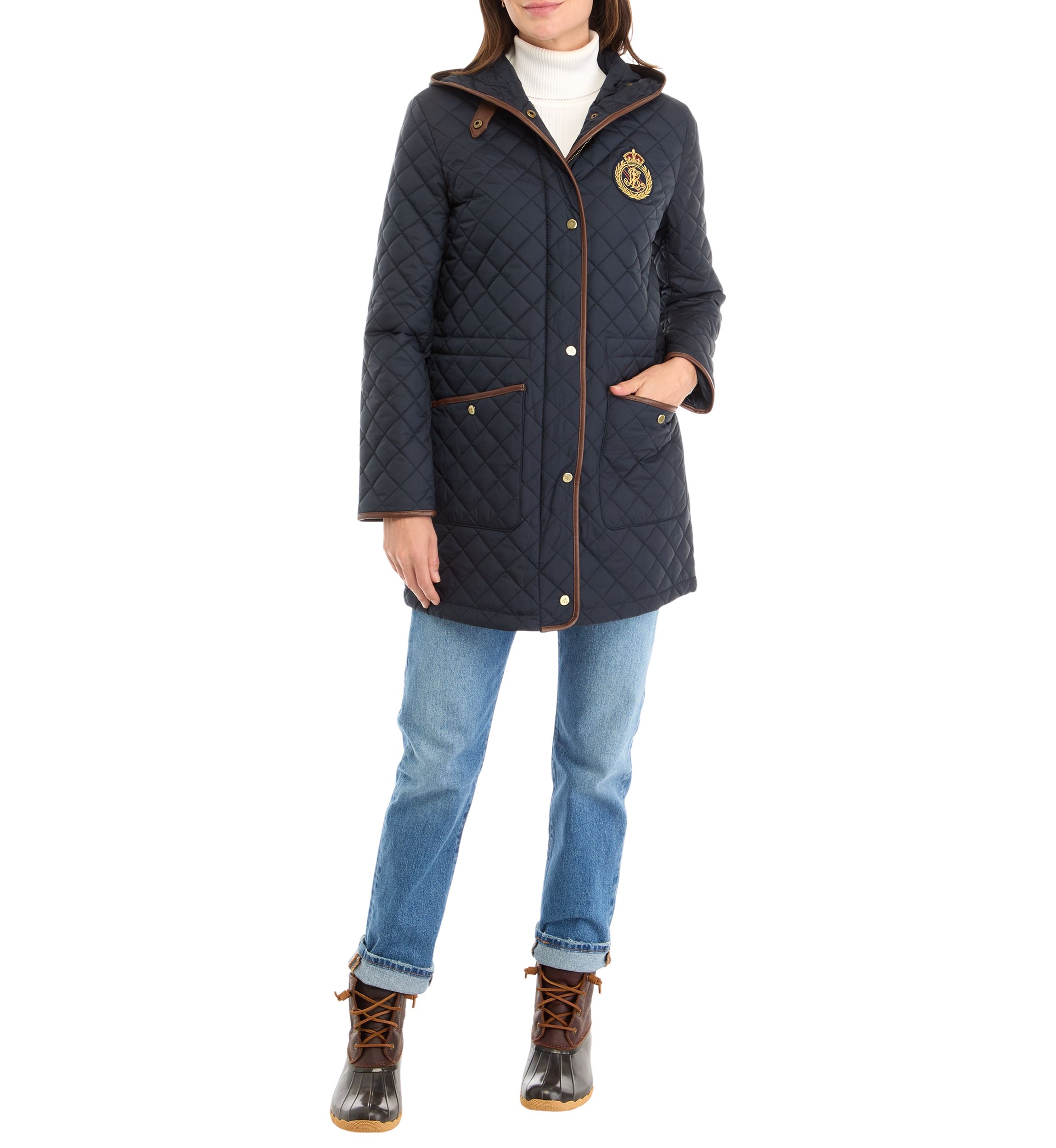 Womens Quilted Coat with Crest 