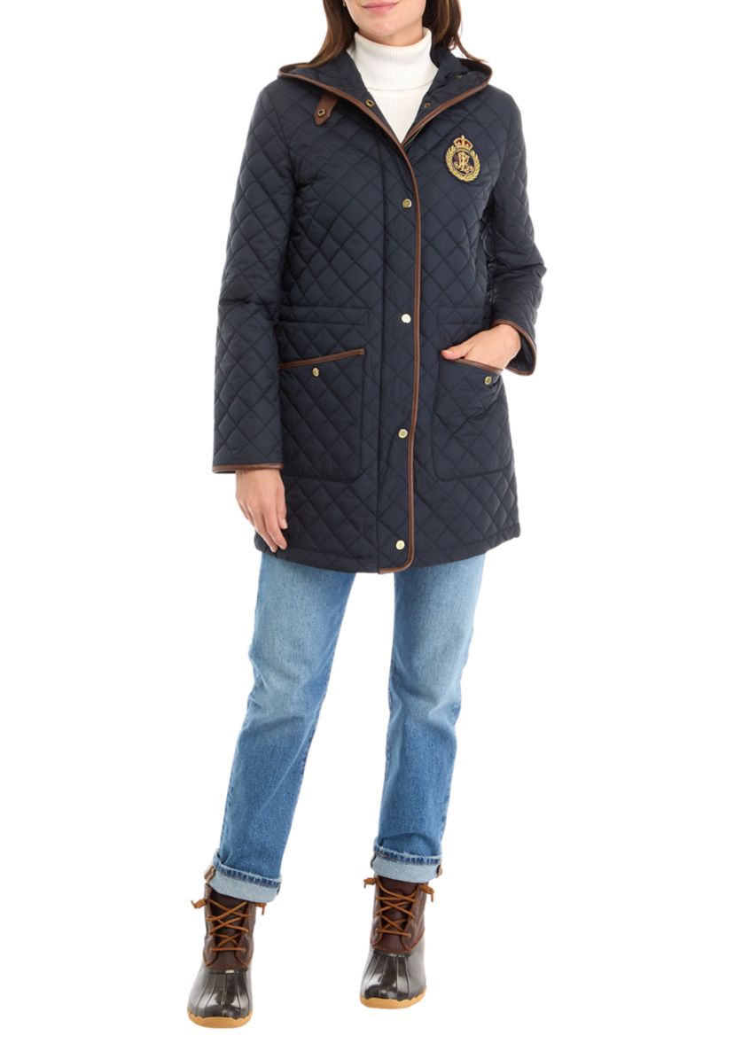 Womens Quilted Coat with Crest 