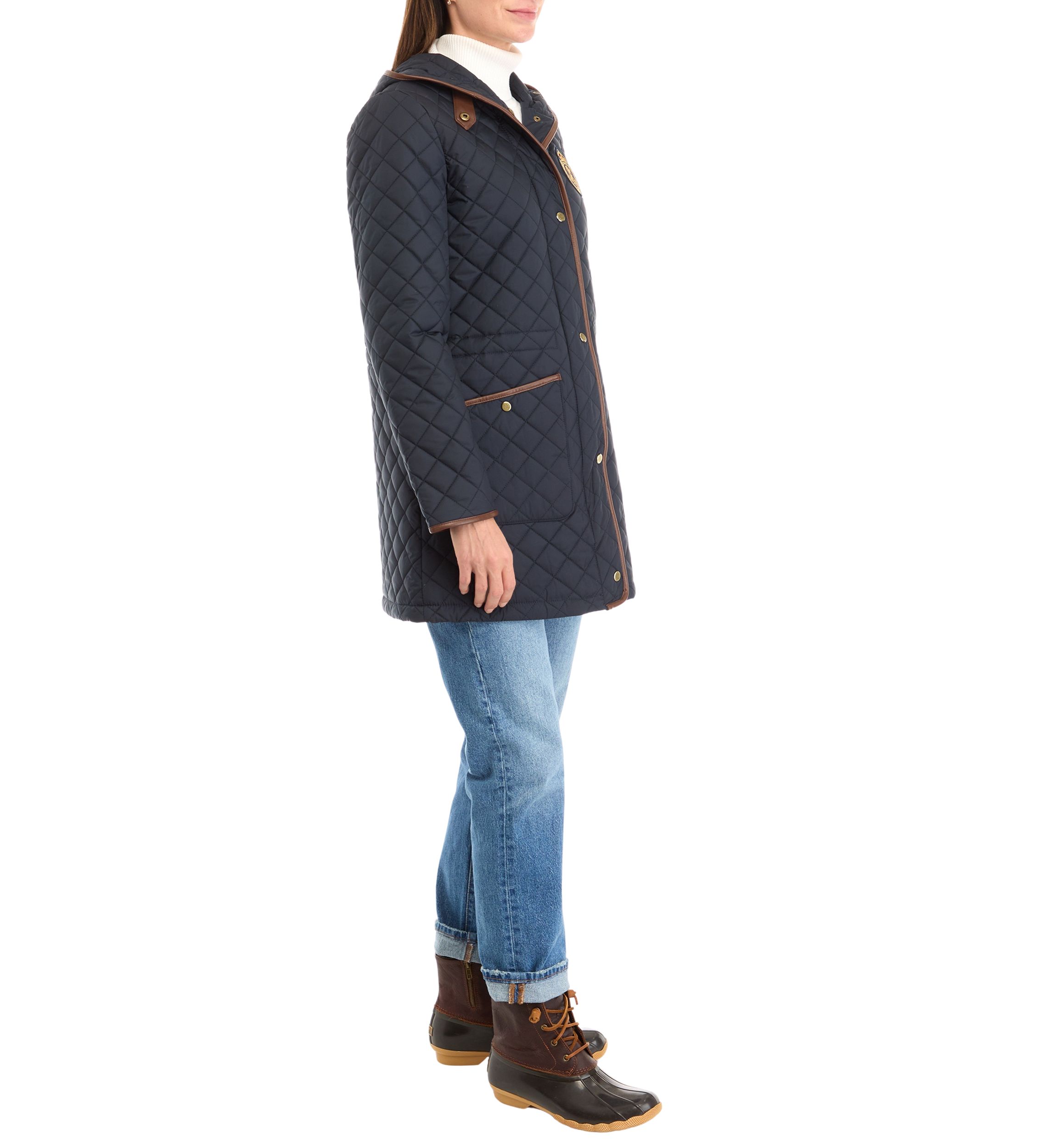 Womens Quilted Coat with Crest 
