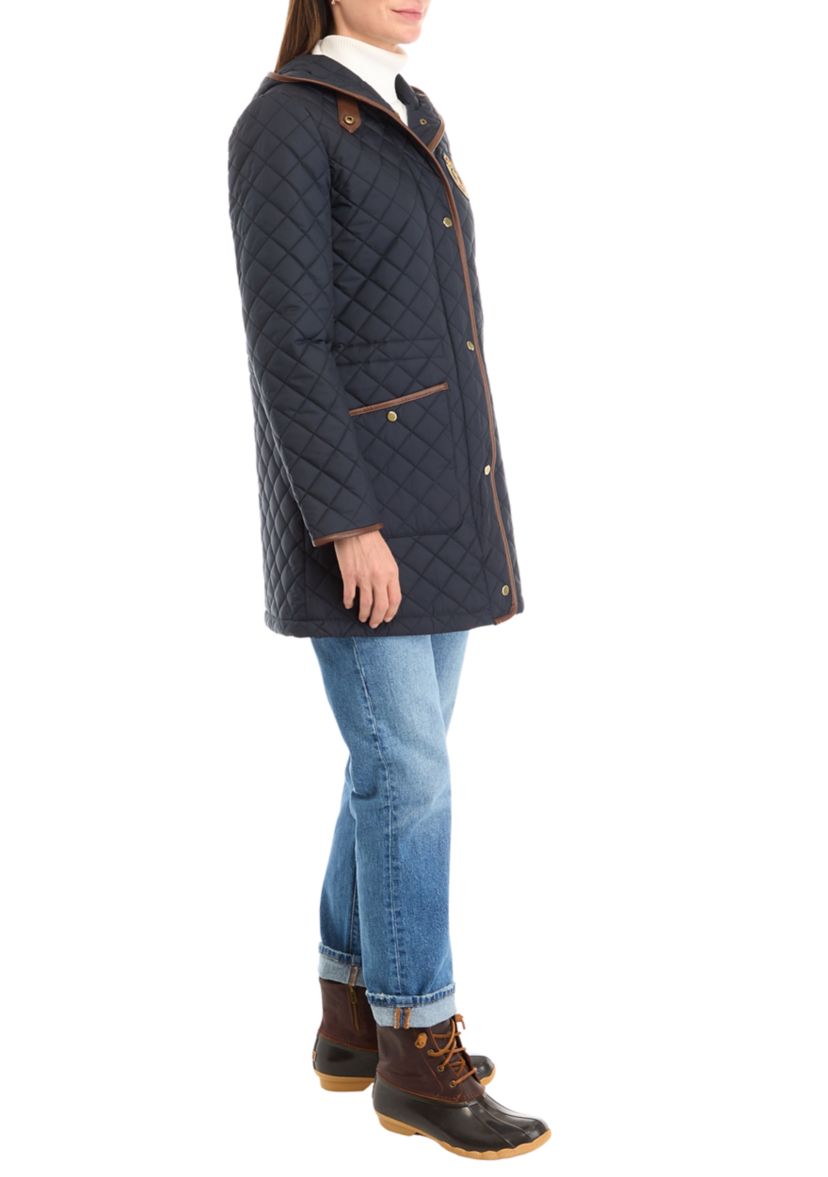Womens Quilted Coat with Crest 
