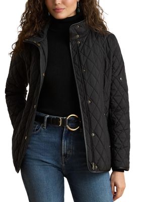 Lauren Ralph Lauren Women's Quilted Coat with Faux Leather Patch
