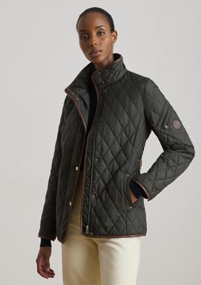 Lauren Ralph Lauren Women's Quilted Coat with Faux Leather Patch, Large