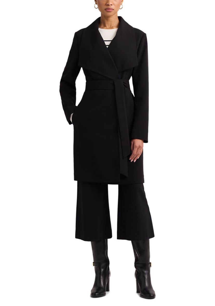 Womens Drape Front Crepe Wrap Coat 