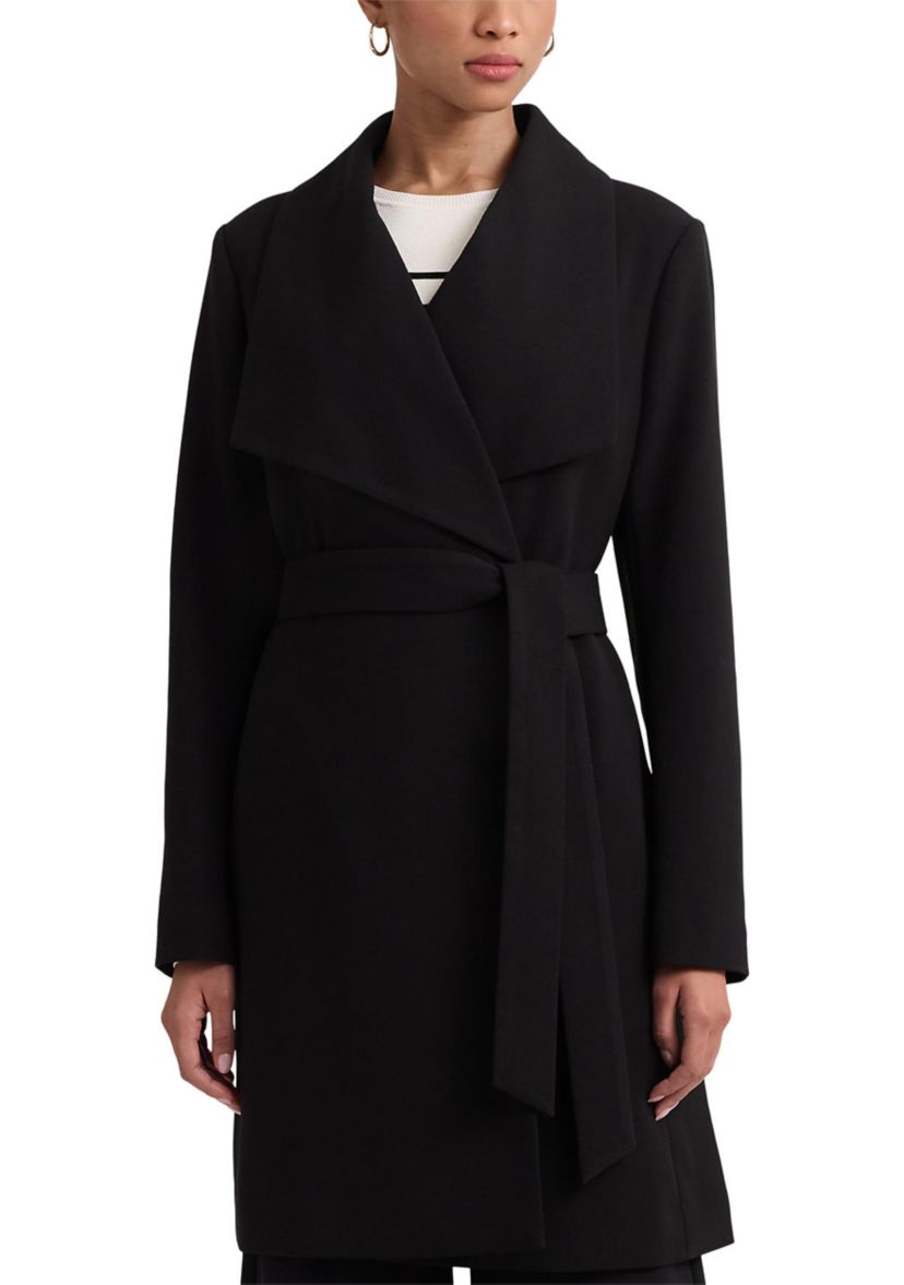 Womens Drape Front Crepe Wrap Coat 