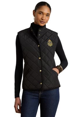 Lauren Ralph Lauren Women's Quilted Crest Vest with Corduroy Trim, Black, Large