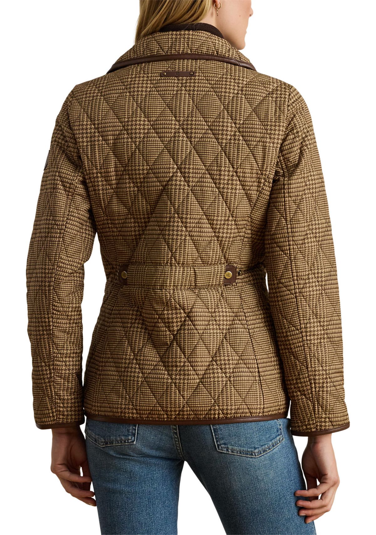 Womens Button Front Quilted Houndstooth Coat