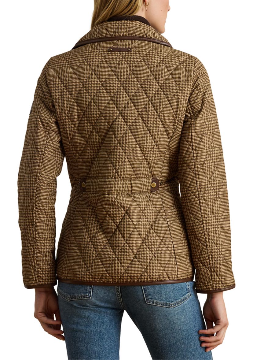 Womens Button Front Quilted Houndstooth Coat