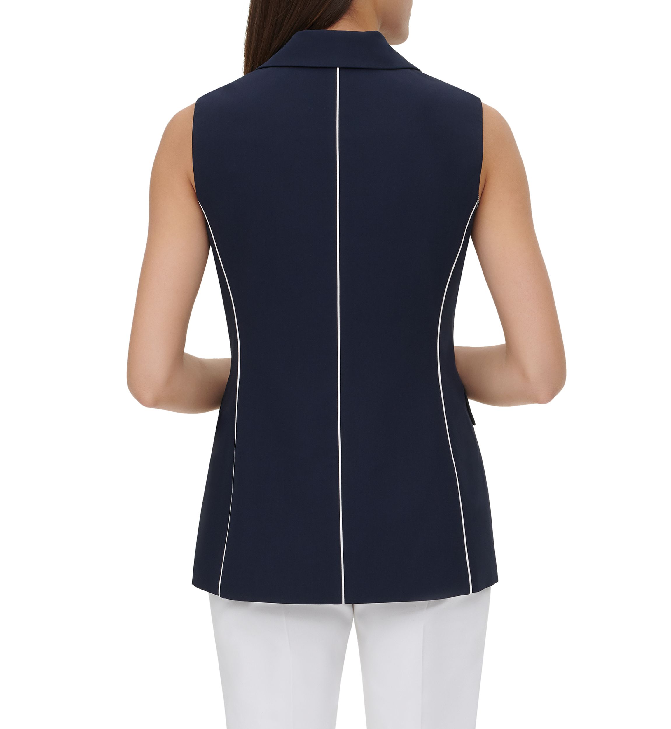 Womens One Button Piped Sleeveless Jacket