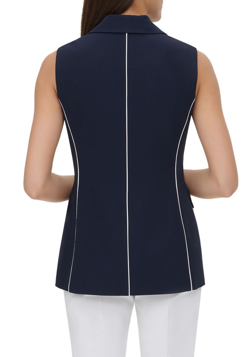 Womens One Button Piped Sleeveless Jacket
