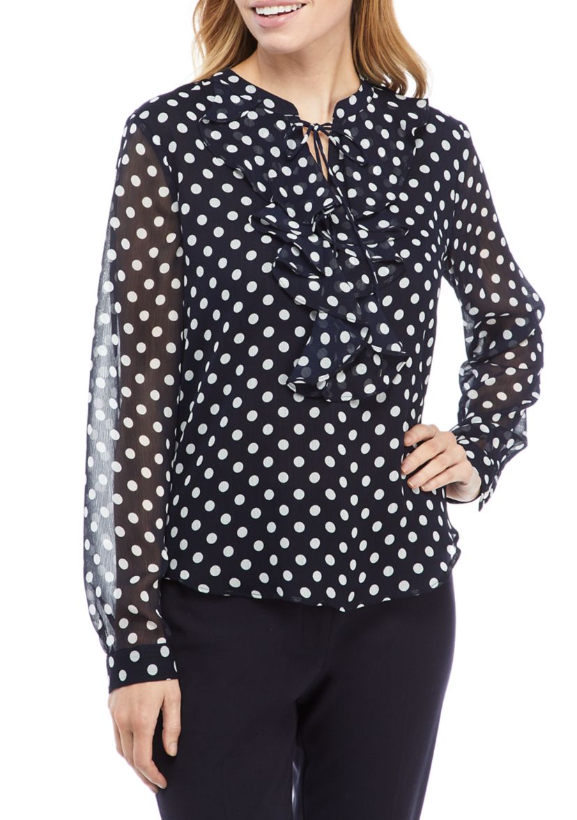 Tie Front Polka Dot Blouse