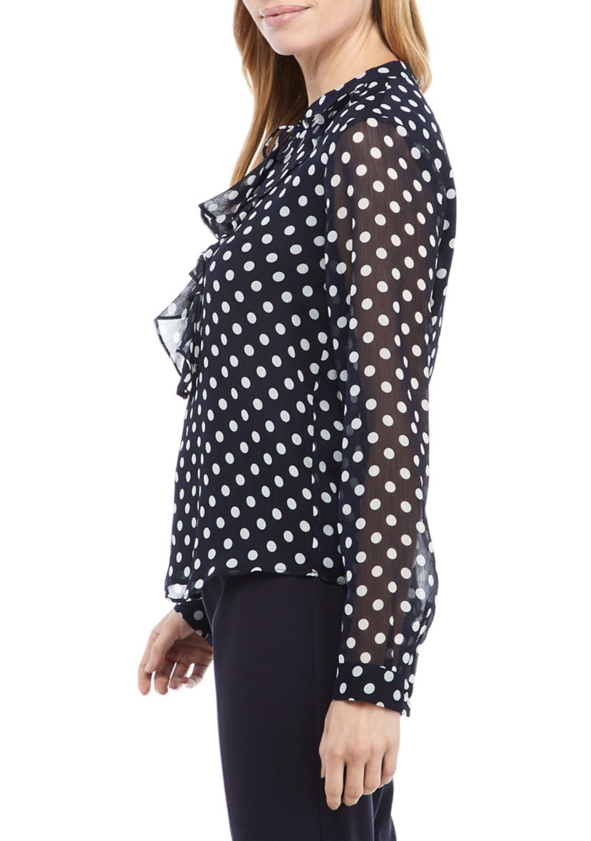 Tie Front Polka Dot Blouse