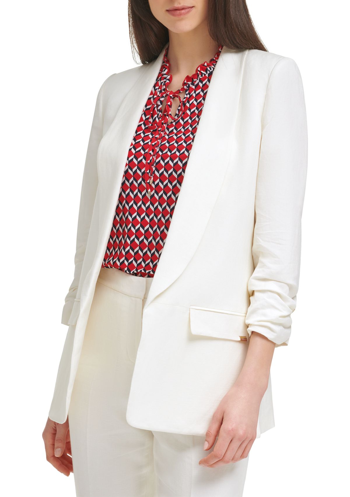 Womens Scrunched Sleeve Linen Jacket 