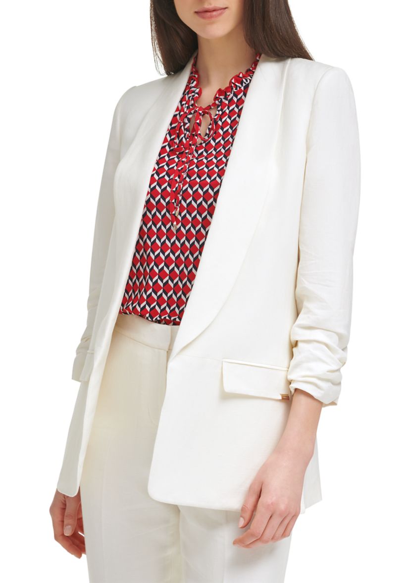 Womens Scrunched Sleeve Linen Jacket 